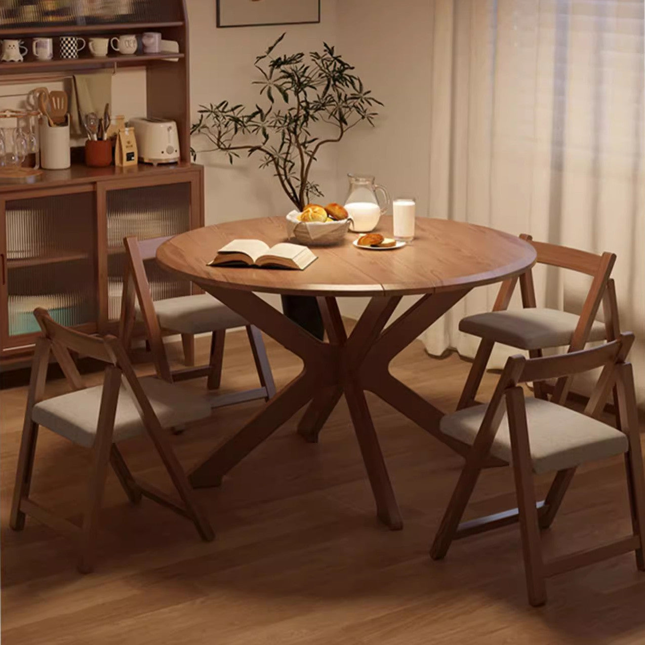Solid Wood Double Drop Leaf Round Table