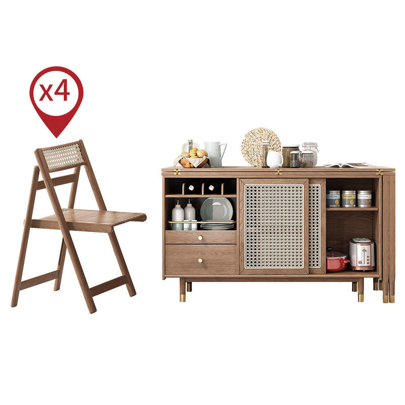 New Design Folding and Expandable Multifunction Dining Table with Side Cabinet