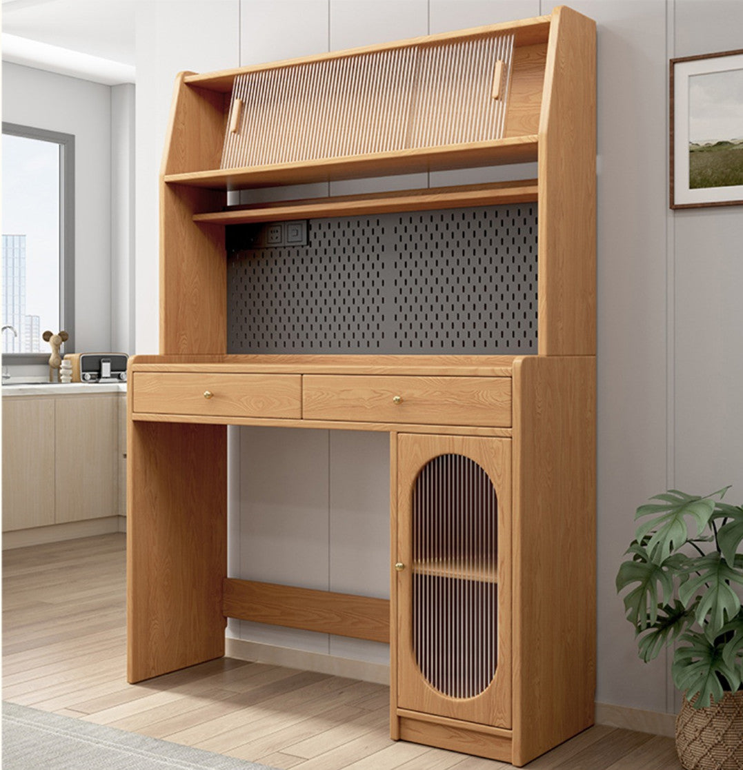 Kitchen Hutch Cabinet with Double Drop Leaf Dining Table and 4 Folding Chairs