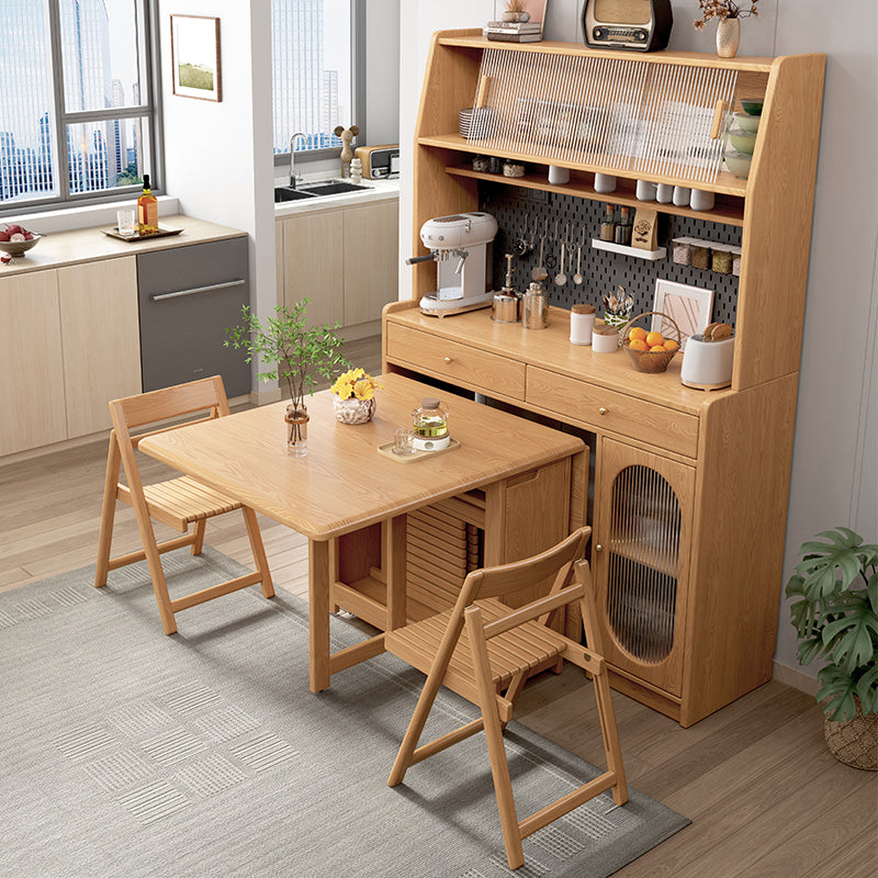Kitchen Hutch Cabinet with Double Drop Leaf Dining Table and 4 Folding Chairs