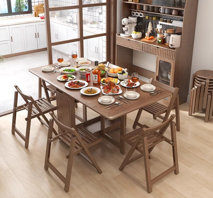55" and 67" Solid Oak Wood Double Drop Leaf Dining Table with Chairs