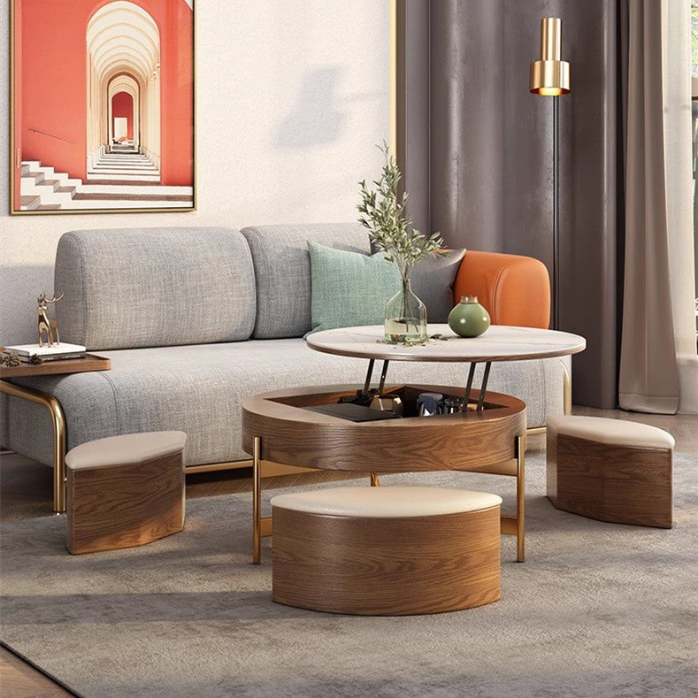 Limited time sale -Lift Top Round Coffee Table with Storage and Ottomans
