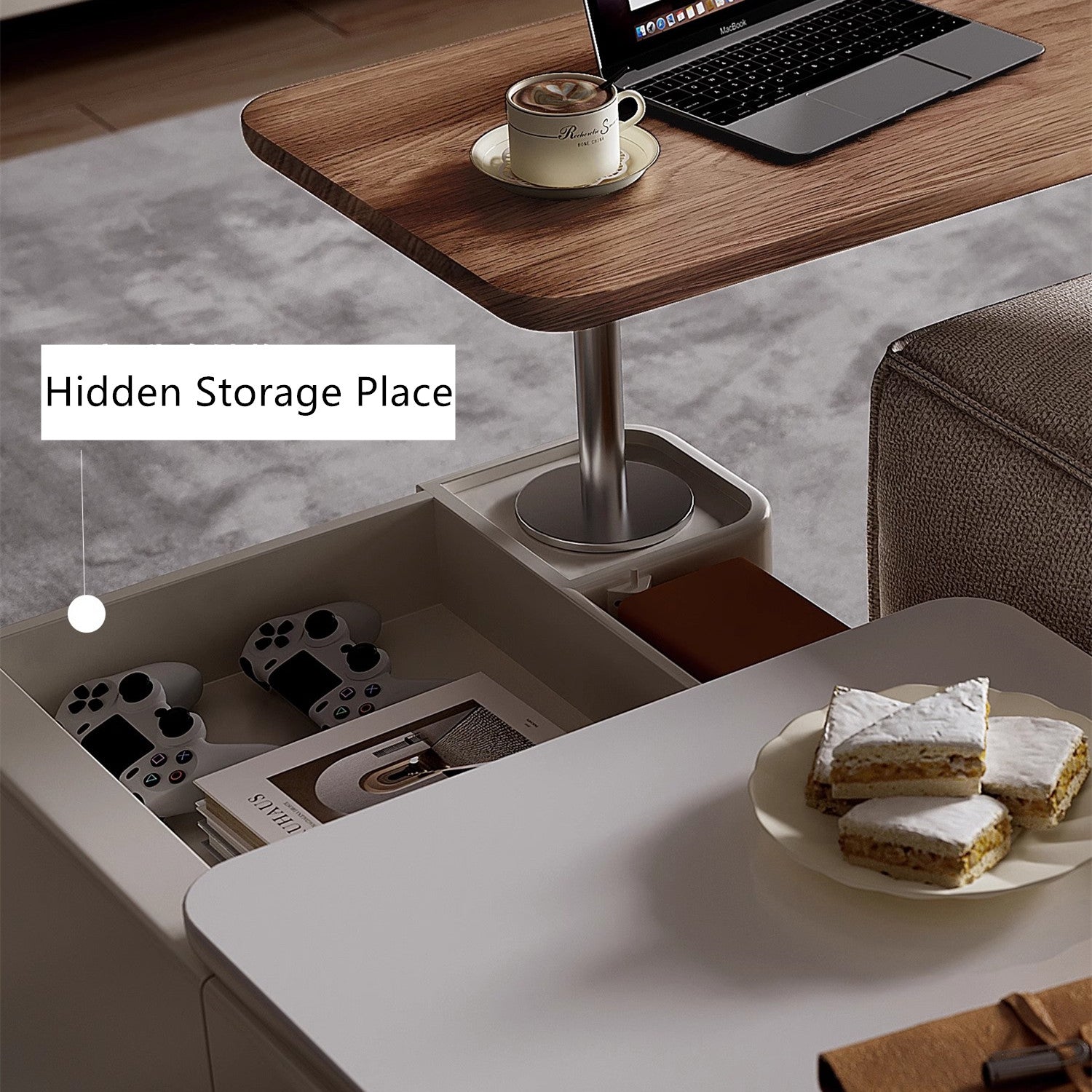 Modern Light Luxury Lifting and Rotating Top Coffee Table