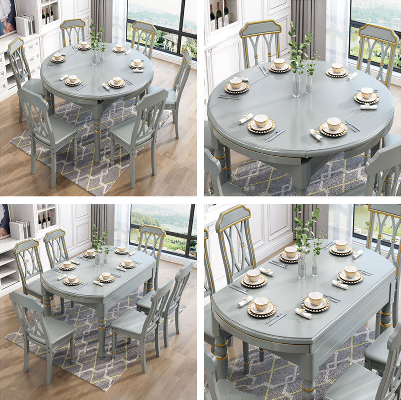 Limited time sale -2 In 1 Round Square Solid Wood Dining Table Set