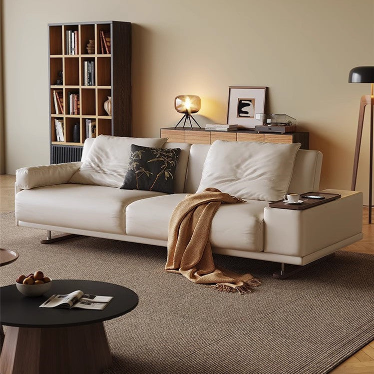 Leathaire Fabric Adjustable Back Support Sofa Bed With Rotating Armrest Desktop