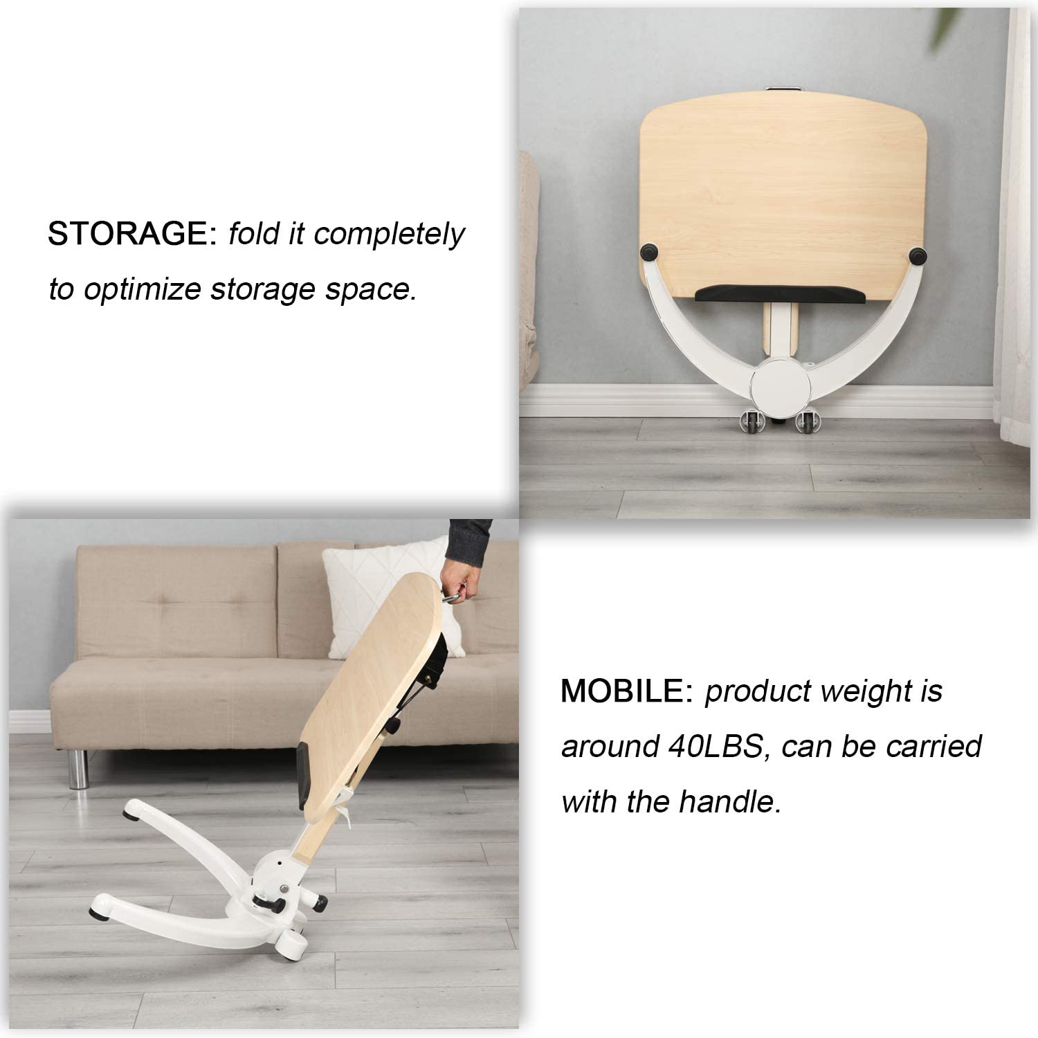 Limited time sale -Foldable Movable Stand up Desk, Overbed Bed Table, Sofa Side Table