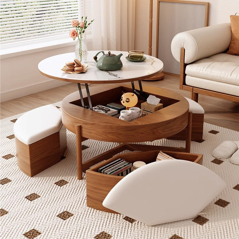 Limited time sale -Lift Top Round Coffee Table with Storage and Ottomans
