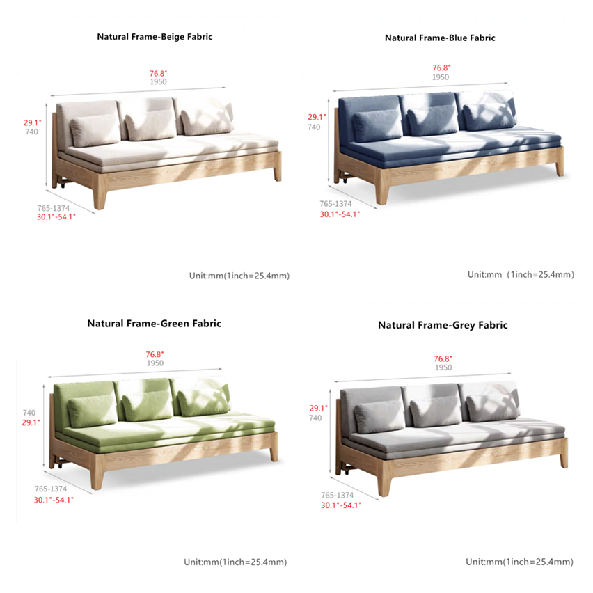 Japandi Pull Out Sleeper Sofa Bed With Solid Wood Back Support