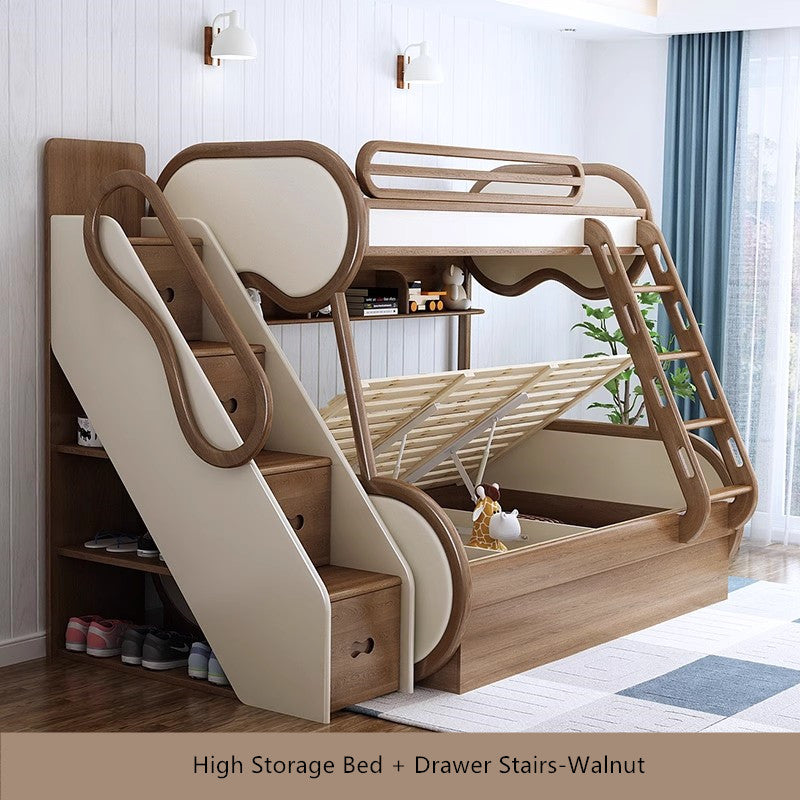 Twin over Full Bunk Bed with Underneath Storage Trundle and Drawer Stairs