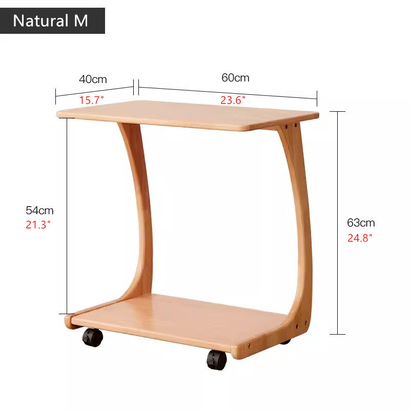Limited time sale -Solid Wood C-Shaped End Table with Rolling Wheels