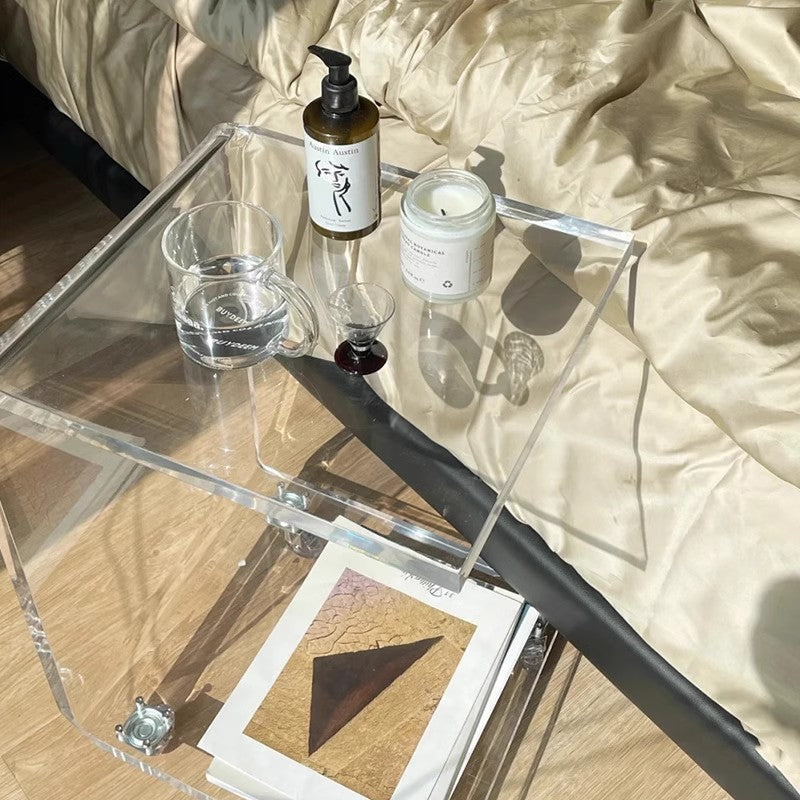 Limited time sale -C Shape Acrylic Accent Table With Wheels