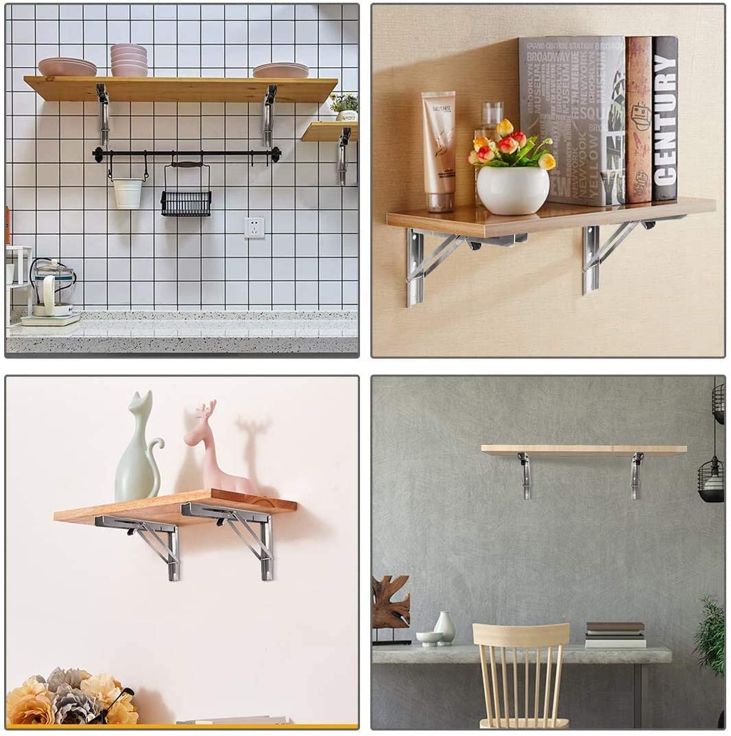 Limited time sale -Heavy Duty Stainless Steel Collapsible Bracket for DIY Space Saving Wall Mounted Work Bench Pack of 2
