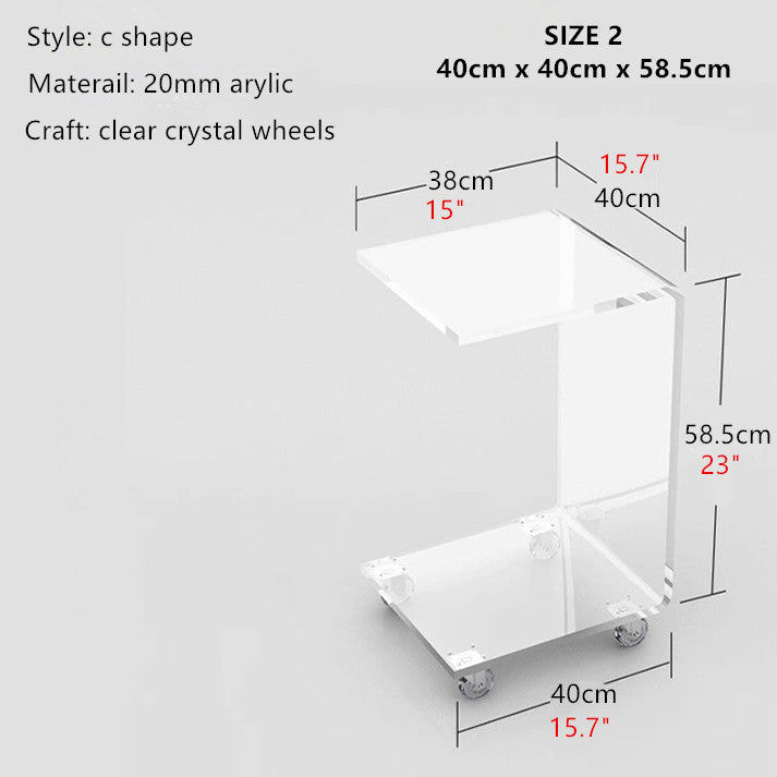 Limited time sale -C Shape Acrylic Accent Table With Wheels
