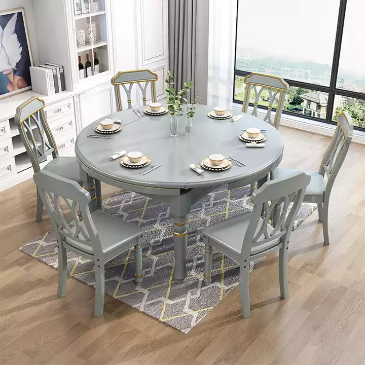 Limited time sale -2 In 1 Round Square Solid Wood Dining Table Set