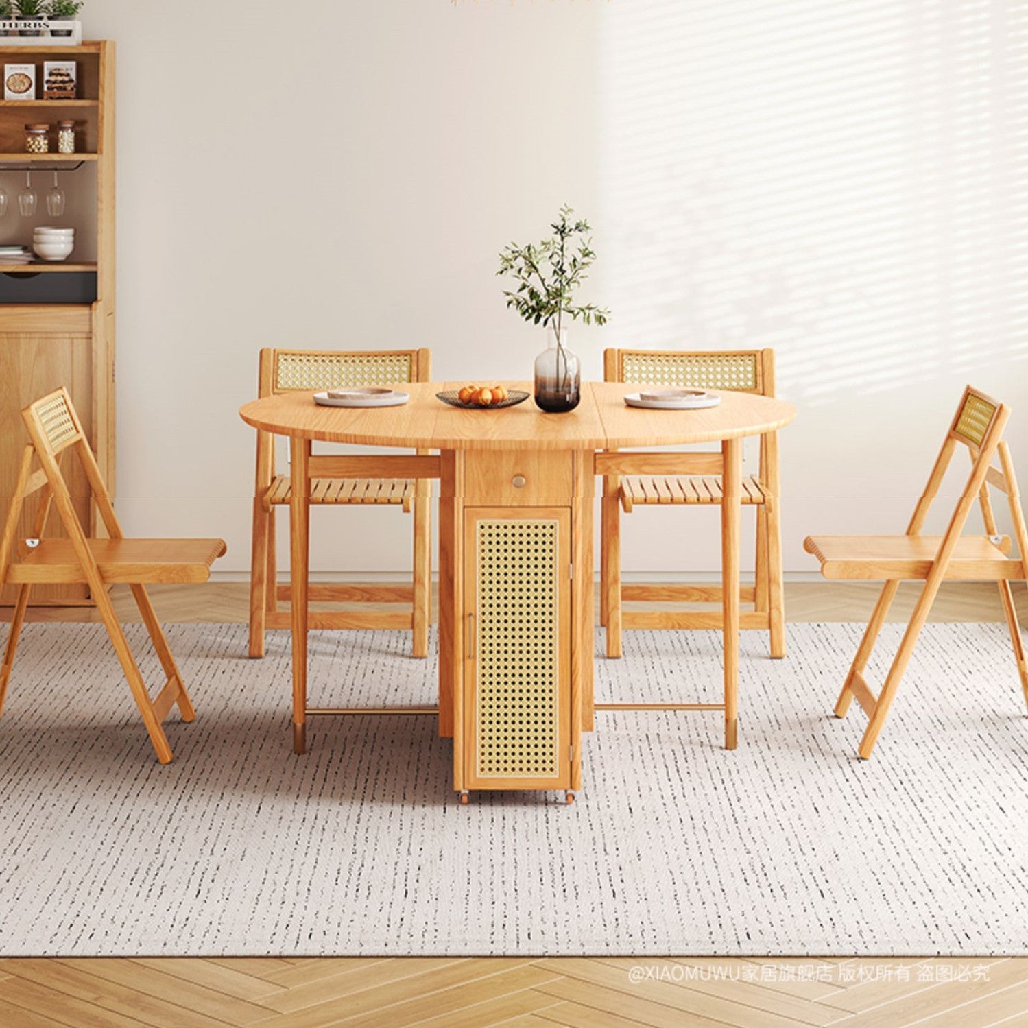 Last 3 days -Double Drop Leaf Round Table with 4 Folding Chairs