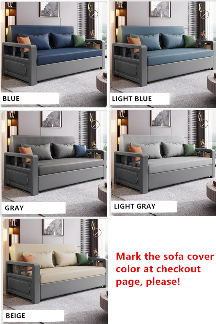 Modern Solid Wood Frame Convertible Sofa Bed With Underneath Storage