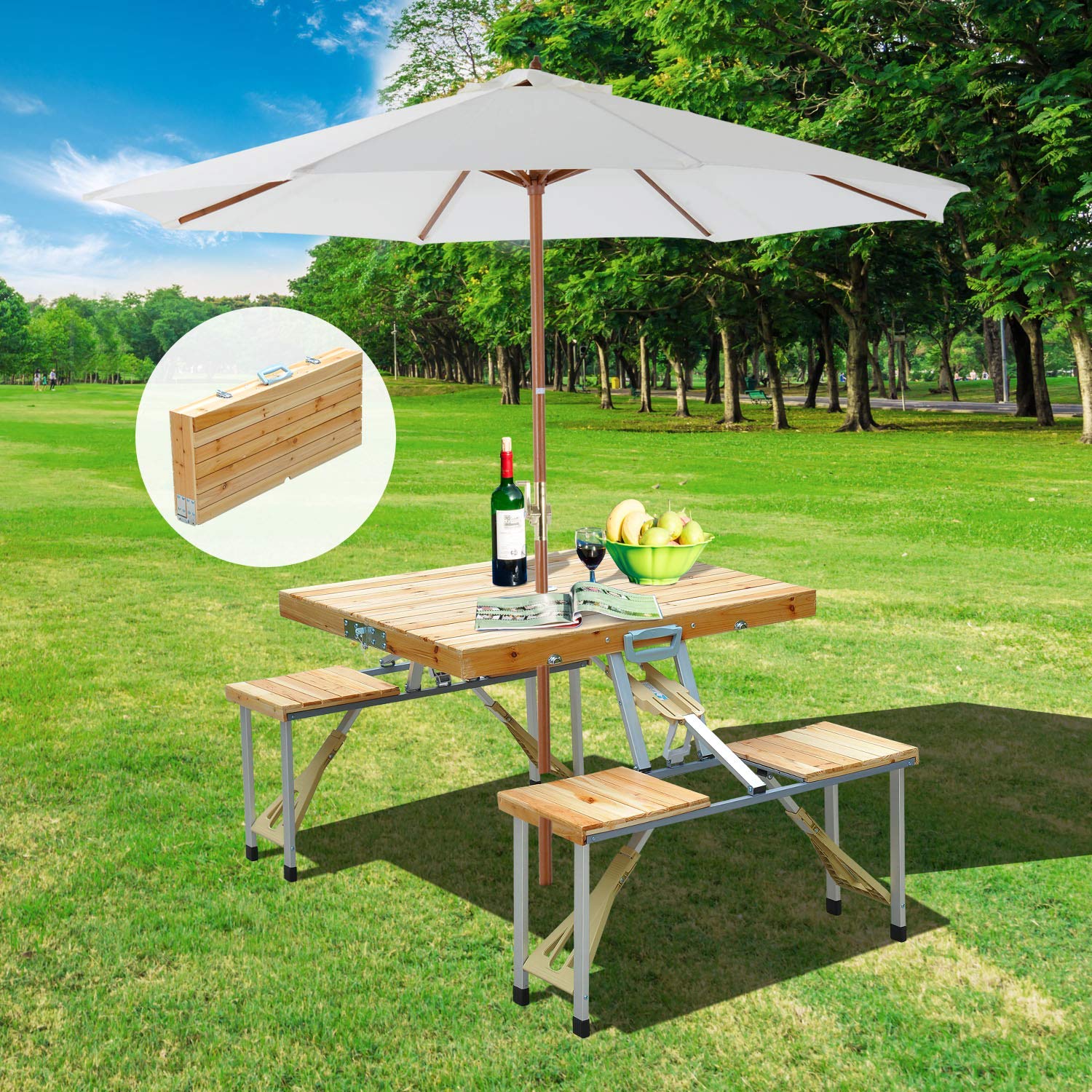 Limited time sale -Aluminium Alloy Outdoor Camping Picnic Table Integrated Folding Table and Chair