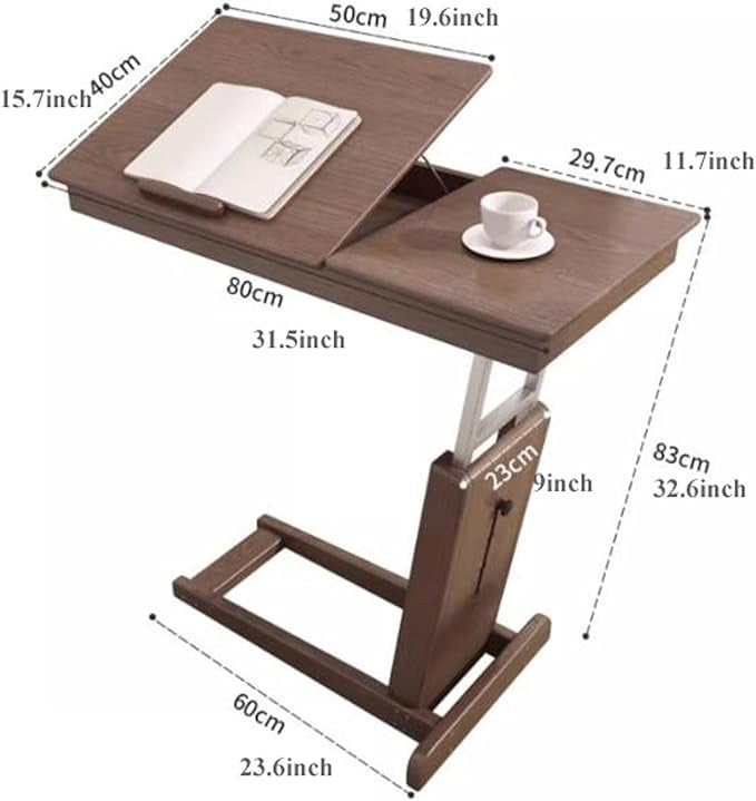 Height Adjustable C Shaped End Table with Tiltable Table Top