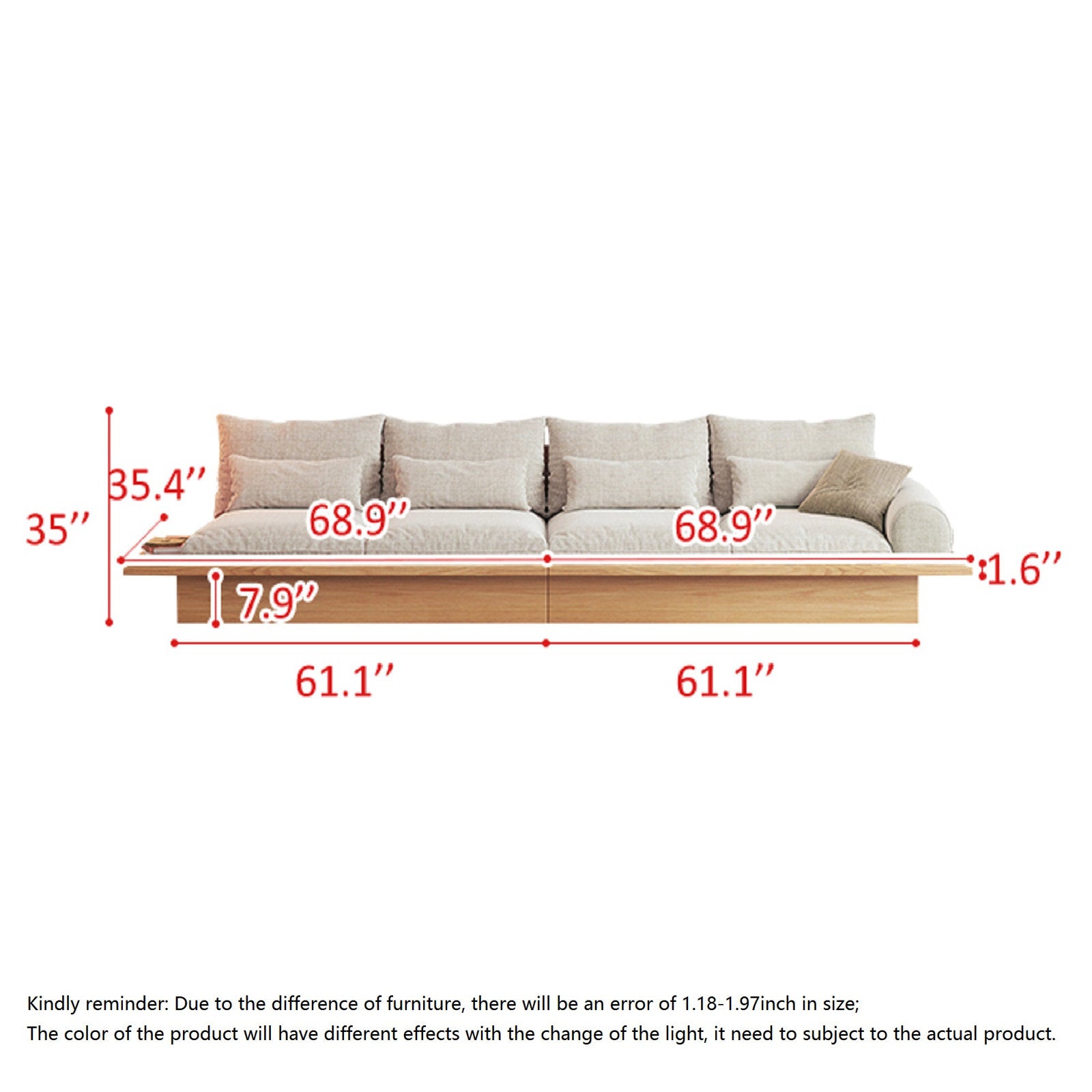 Limited time sale -Japandi Solid Wood Sofa with Storage Underneath