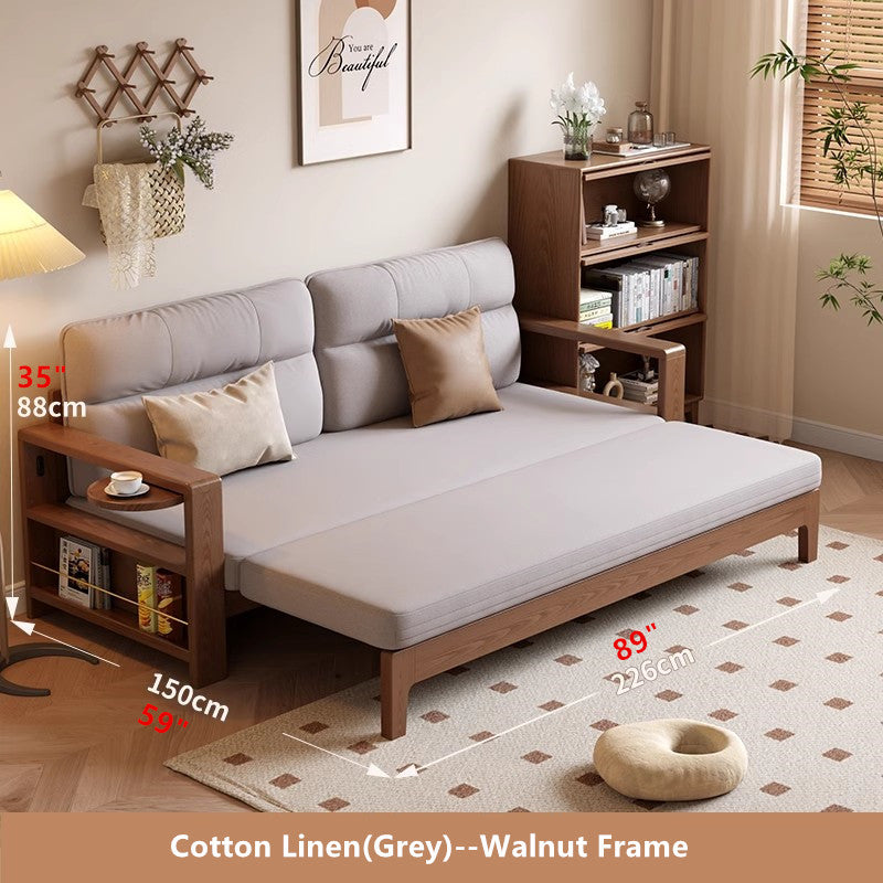 Multifunctional Retractable Sofa Bed with Wide Armrest and Storage Shelf