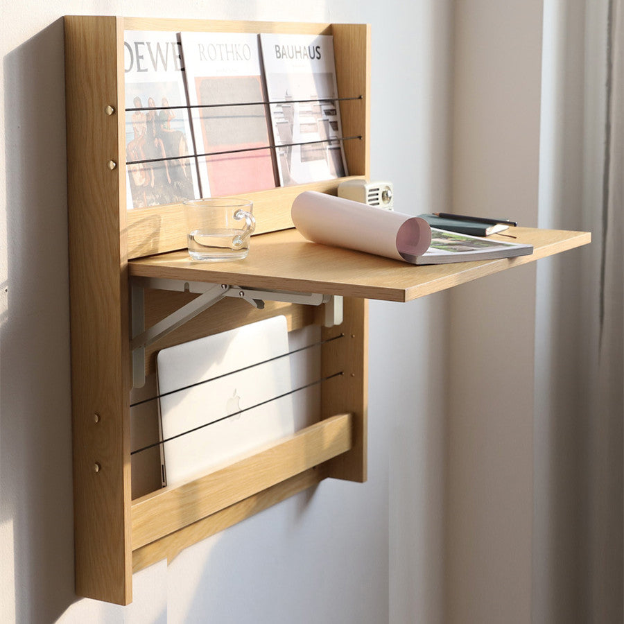 Wall Mounted Foldable Desk With Storage Shelf