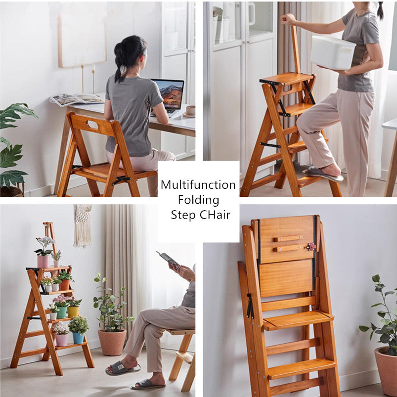 Limited time sale -Multifunction Solid Wood Foldable Step Chair with Armrests