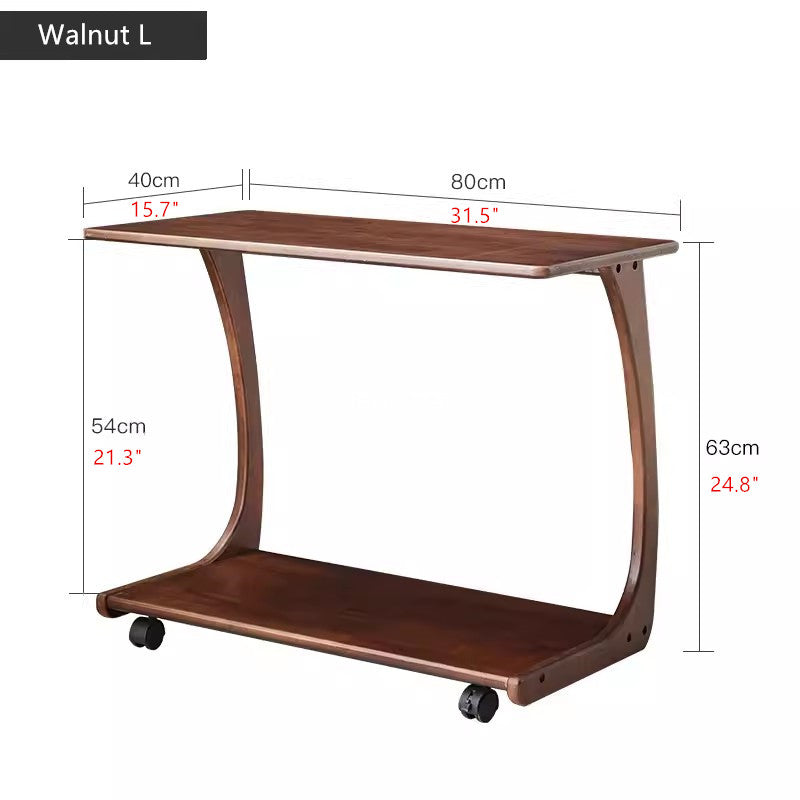 Limited time sale -Solid Wood C-Shaped End Table with Rolling Wheels