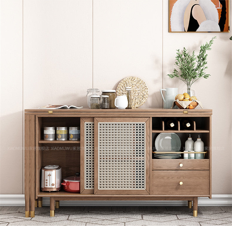 New Design Folding and Expandable Multifunction Dining Table with Side Cabinet