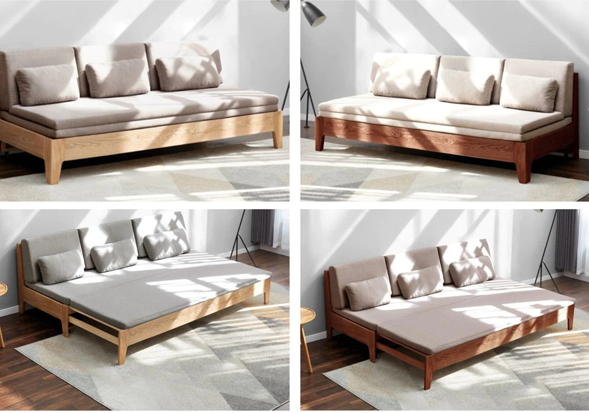 Japandi Pull Out Sleeper Sofa Bed With Solid Wood Back Support