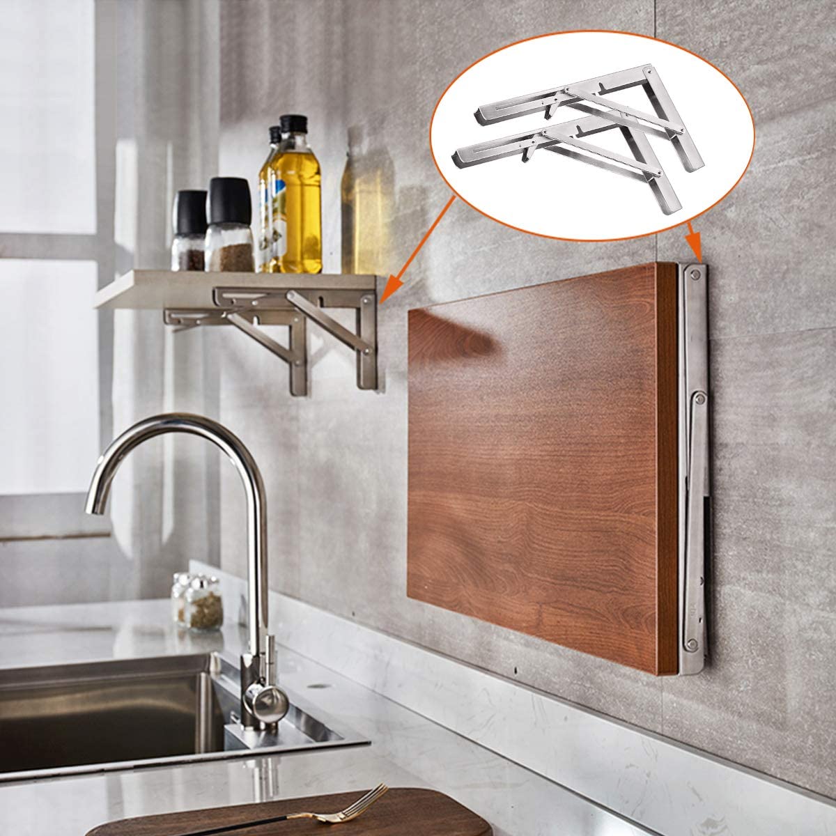 Limited time sale -Heavy Duty Stainless Steel Collapsible Bracket for DIY Space Saving Wall Mounted Work Bench Pack of 2