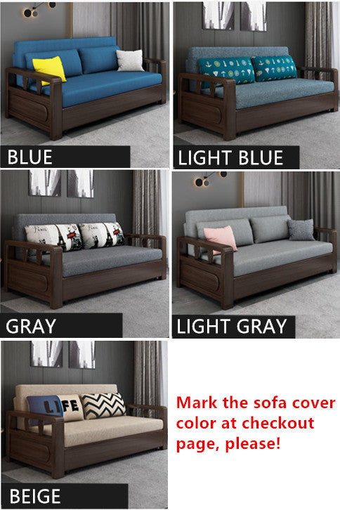 Modern Solid Wood Frame Convertible Sofa Bed With Underneath Storage