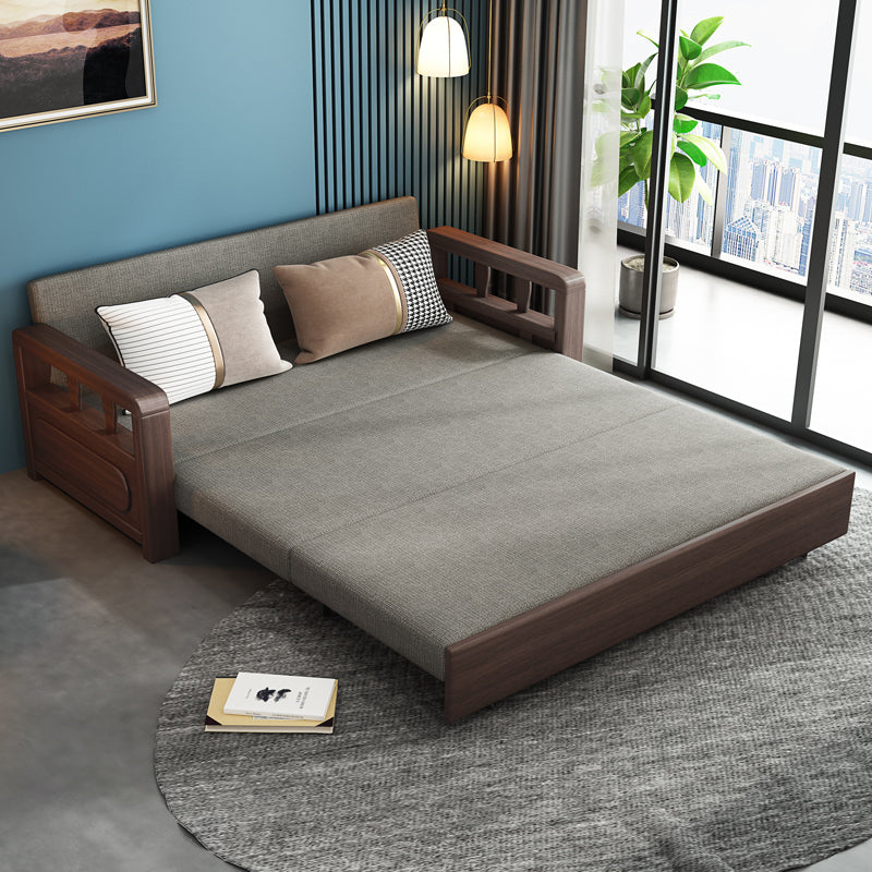Modern Solid Wood Frame Convertible Sofa Bed With Underneath Storage