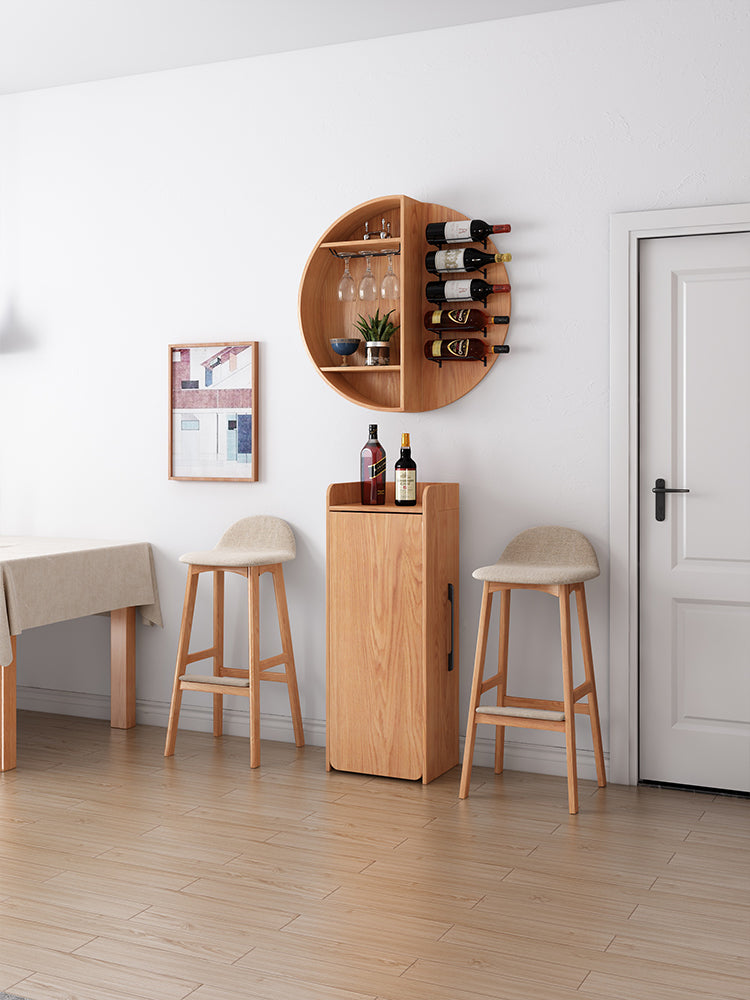 Limited time sale -Folding Retractable Wine Bar Table With WALL Mounted Round Wine Shelf(no chairs)
