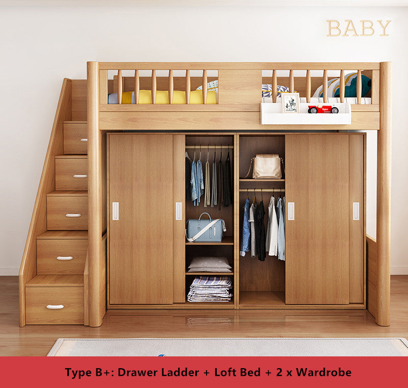 Loft Bed with Wardrobe and Book Shelf and Desk