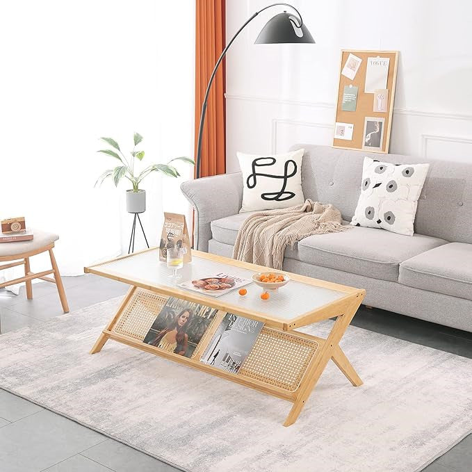 Limited time sale -Bamboo Rattan End Table with Storage