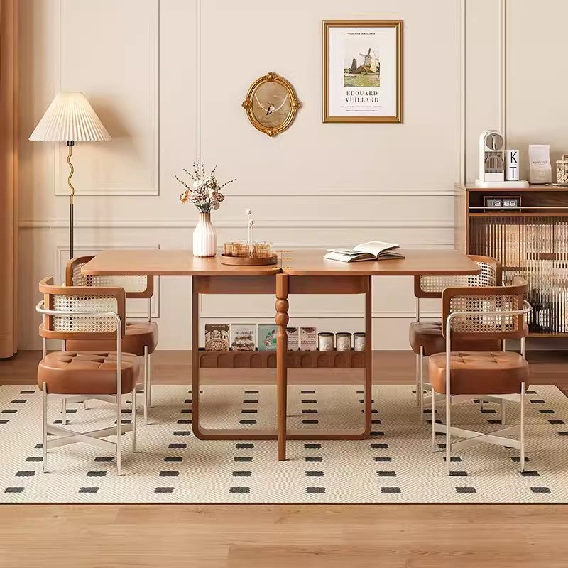 Extendable Tabletop Solid Wood Dining Table with 4 Chairs