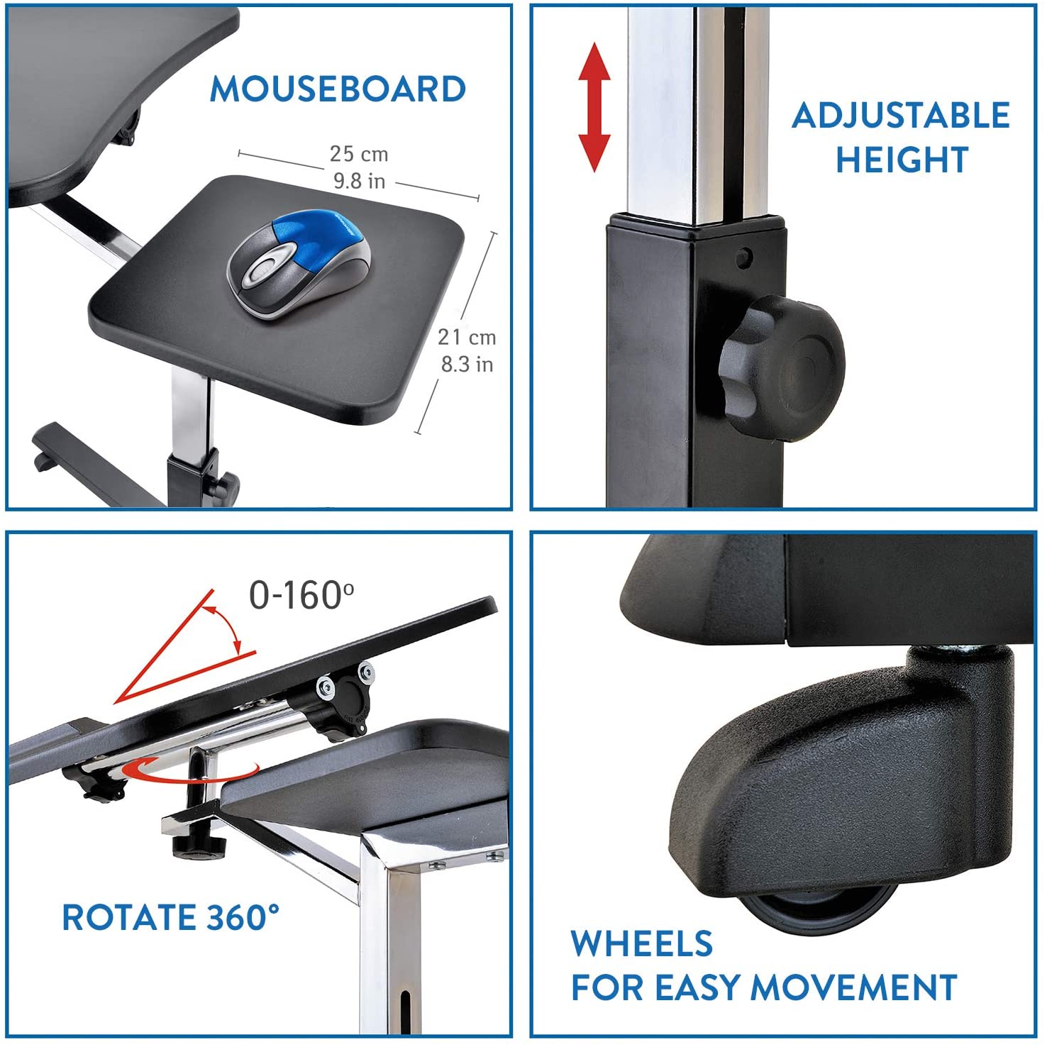 Limited time sale -Portable ans Adjustable Height Rolling Laptop Desk with Mouse Pad