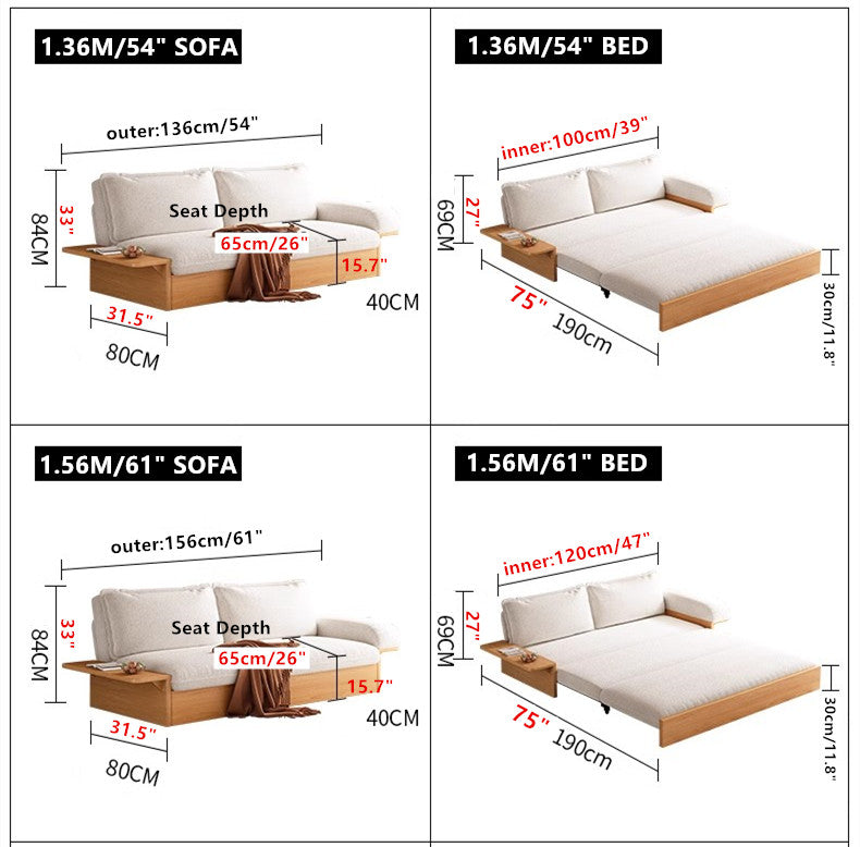 Japandi Teddy Plush Fabric Sofa Bed with Storage