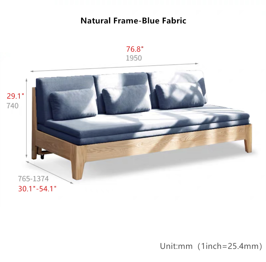 Japandi Pull Out Sleeper Sofa Bed With Solid Wood Back Support