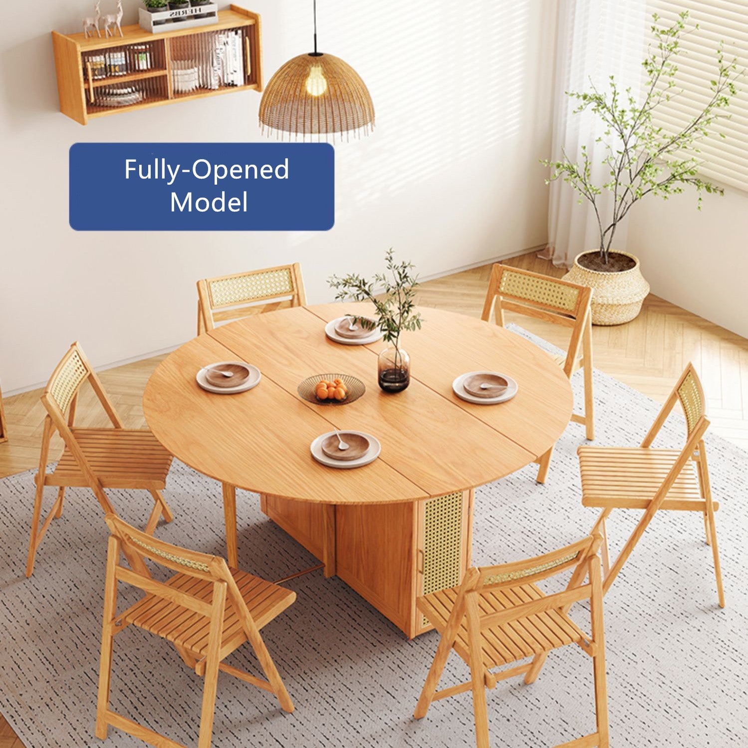 Limited time sale -Double Drop Leaf Round Table with 4 Folding Chairs