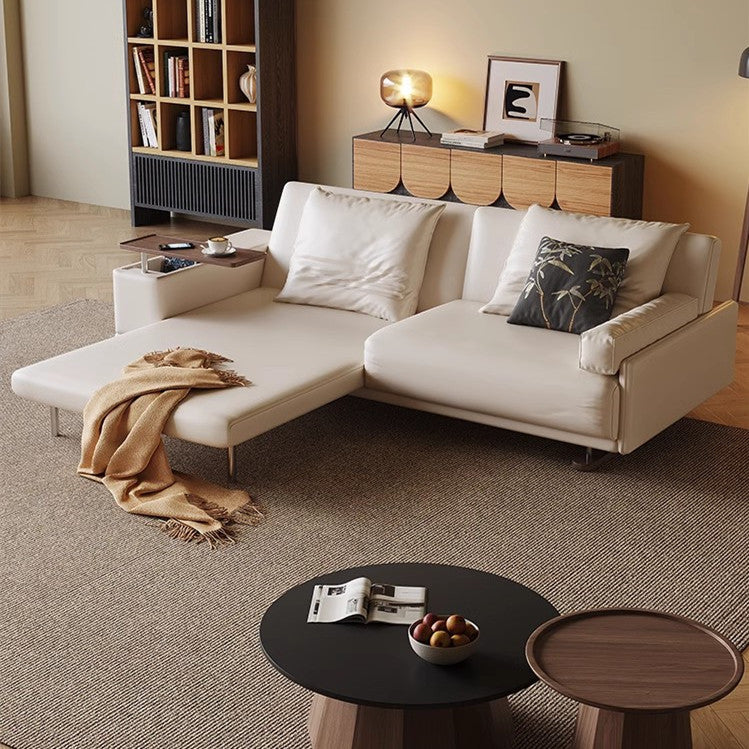 Leathaire Fabric Adjustable Back Support Sofa Bed With Rotating Armrest Desktop