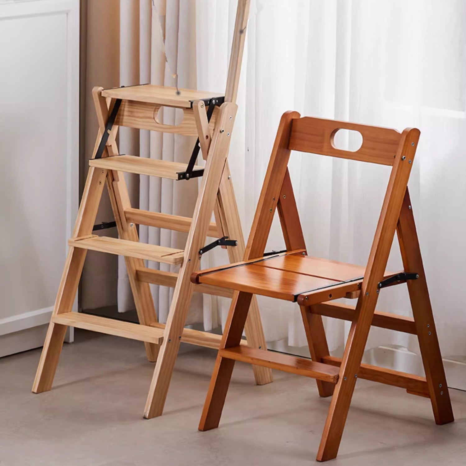 Limited time sale -Multifunction Solid Wood Foldable Step Chair with Armrests