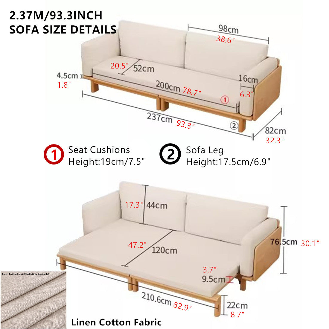 Japandi Solid Wood Sofa Bed