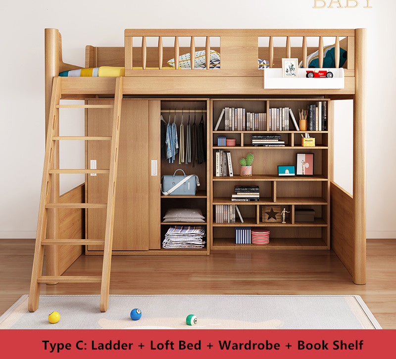 Loft Bed with Wardrobe and Book Shelf and Desk