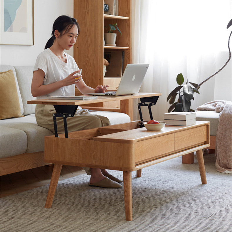 Solid Wood Lift Top Coffee Table with Drawers and Hidden Storage Compartments