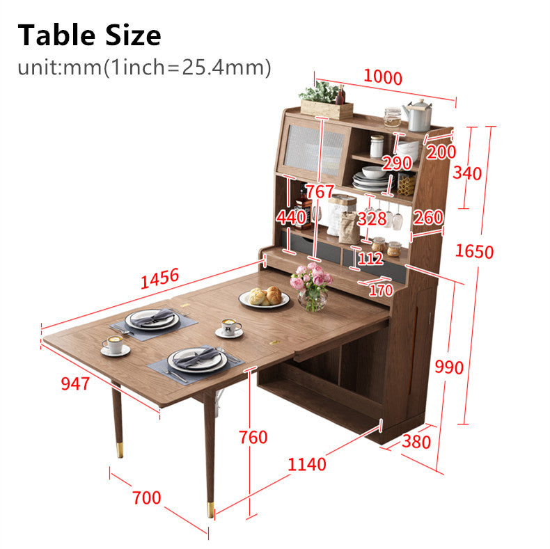 Limited time sale -Space Saving Foldable and Extendable Side Table with Hutch Cabinet