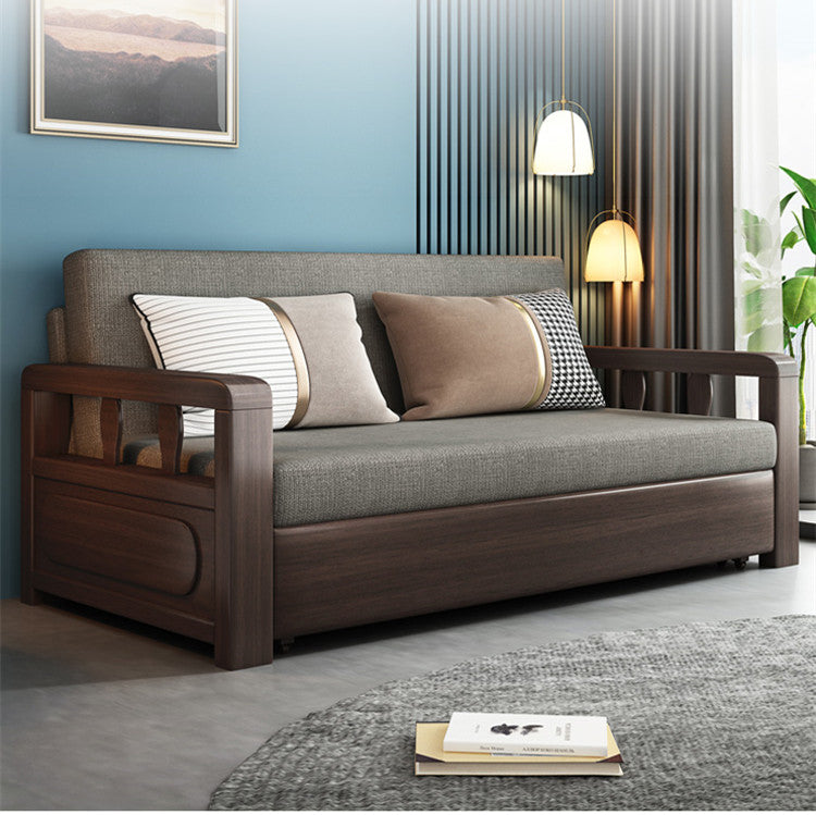 Modern Solid Wood Frame Convertible Sofa Bed With Underneath Storage