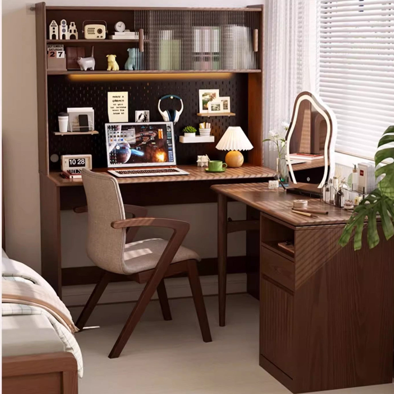 Space Saving Work Station with Pegboard and Rotating Desk
