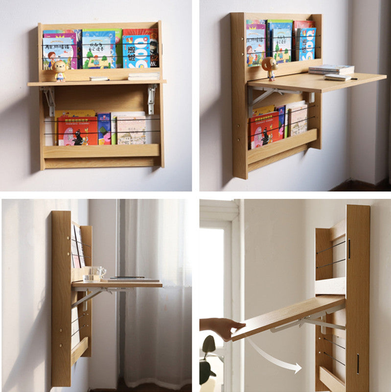 Wall Mounted Foldable Desk With Storage Shelf