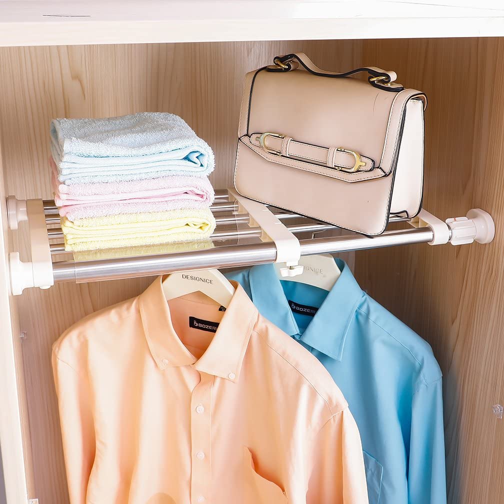 Limited time sale -Expandable Closet Tension Shelf Storage Rack for Wardrobe, Kitchen, Bathroom
